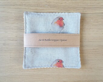 Jar & Bottle Gripper Opener Kitchen Aid Fabric Rubber Nonslip Grip Ideal Gift Stocking Filler Robin Design
