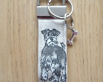 Schnauzer Fabric Key Fob Keyring Handmade Key Holder With Charm Ideal Gift Stocking Filler Housewarming Dog Lover