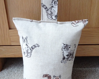 Cat Doorstop Filled / Unfilled Home Decor Gift Fabric Door Stopper Handmade Linen Look