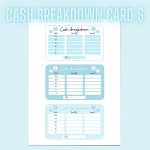 Cash Breakdown Card | Printable Cash Breakdown Slip | Cash Budgeting | Budgeting Template | Bank Teller | Cash Stuffing | Canva Template