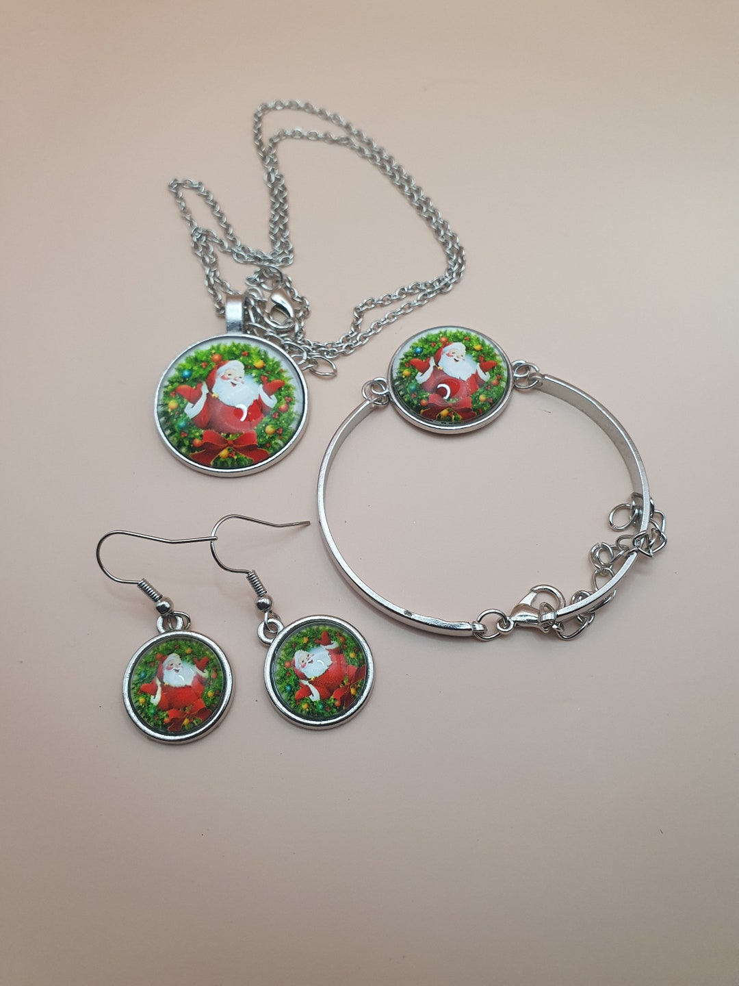 Cute and Adorable 4 Piece Jewelry Set of Santa ,necklace, Earrings ...