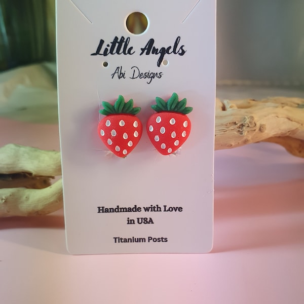 Girls earrings, clip on earrings, Hypoallergenic  earrings, cute earrings, little girls jewelry, handmade in the US strawberry fruit