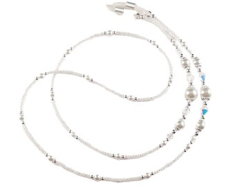 Handmade White Pearl Eyeglass Chain: Crystal Accent Glasses Holder