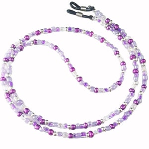 Purple & Silver Mix, Handmade Beaded Eyeglass Sunglass Chain Holder Leash, Multi, 28 Inches