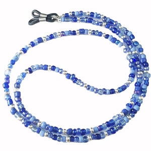 Sapphire, Indigo and Sky Blue, Handmade Beaded Eyeglass Sunglass Chain Holder Leash, Multi, 28 Inches