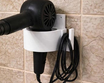 Bathroom Blow Dryer Holder | Wall Mounted Hair Dryer Organizer & Cord Hook | Compact Styling Tool Storage | Fits Most Blow Dryers