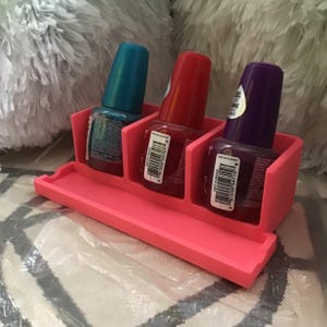 Nail Polish & Brush Holder | Compact 3 Slot Nail Art Organizer + Accessory Tray | Home + Salon Nail Polish Organizer | Manicure + Nail Art
