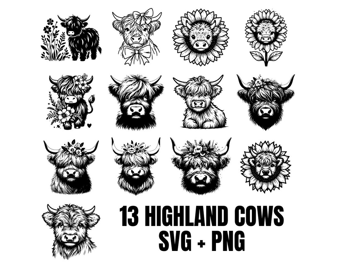 Highland Cow, Baby Cow Svg, Cow Head Svg, Highland Cow Clipart, Cow