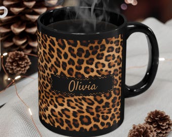 Leopard Print Coffee Mug Trendy Animal Lover Gift Personalized Custom Cup Cat Mom Birthday Present aesthetic Big Cats Design Made in UK