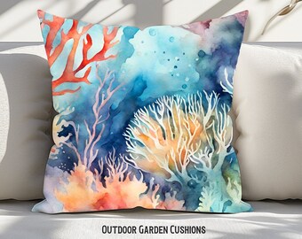 Ocean Reef Garden Cushions  Colourful Abstract Watercolour - Trendy Boho Mix & Match - Perfect for Beach House Poolside and Boat Decor
