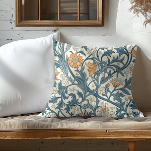 Toile Floral Pillow Cover Rustic Farmhouse Cushion Classic Scandi Decor Cozy Home Gift Country Living Room Stylish Bedroom Throw Accent