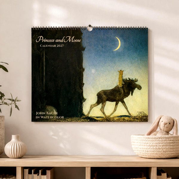 2027 Nordic Fairytale Wall Calendar Gift for Fairytale Lovers Princess and Moose Art John Bauer Scandinavian Storybook Girls Room Decor