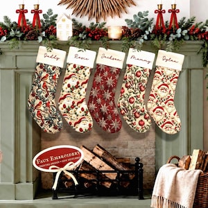 Custom Nordic Christmas Stocking Personalized Faux Embroidery Velvet Stocking Burgundy Forest Green Scandinavian Holiday Decor