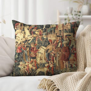 Medieval Unicorn Cushion Cover Rustic Tapestry Pillow Wedding Gift Ideas Housewarming New Interior Fantasy Decor Cottagecore Gothic Home