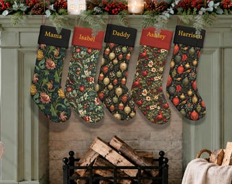 Custom Velvet Christmas Stocking Handmade Personalized Old World Stocking Vintage Botanical Bauble Holiday Decor Family Gift