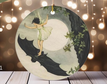 Custom Fairy Bat Ornament Cute Halloween Ornament Personalized Dark Romantic Christmas Decoration Classic Fairycore Whitchy Gift for Goth