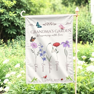 Grandma Garden Flag Custom Birth Month Flower with Kids Name Porch Flag Happy Mothers Day Gift Garden Decor House Banner Sign