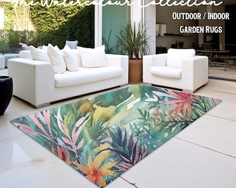 Vibrant Tropical Outdoor Rug  UV Resistant Garden Decor - Trendy Poolside Mat and Cute Patio Carpet Unique Gift for Garden Lovers