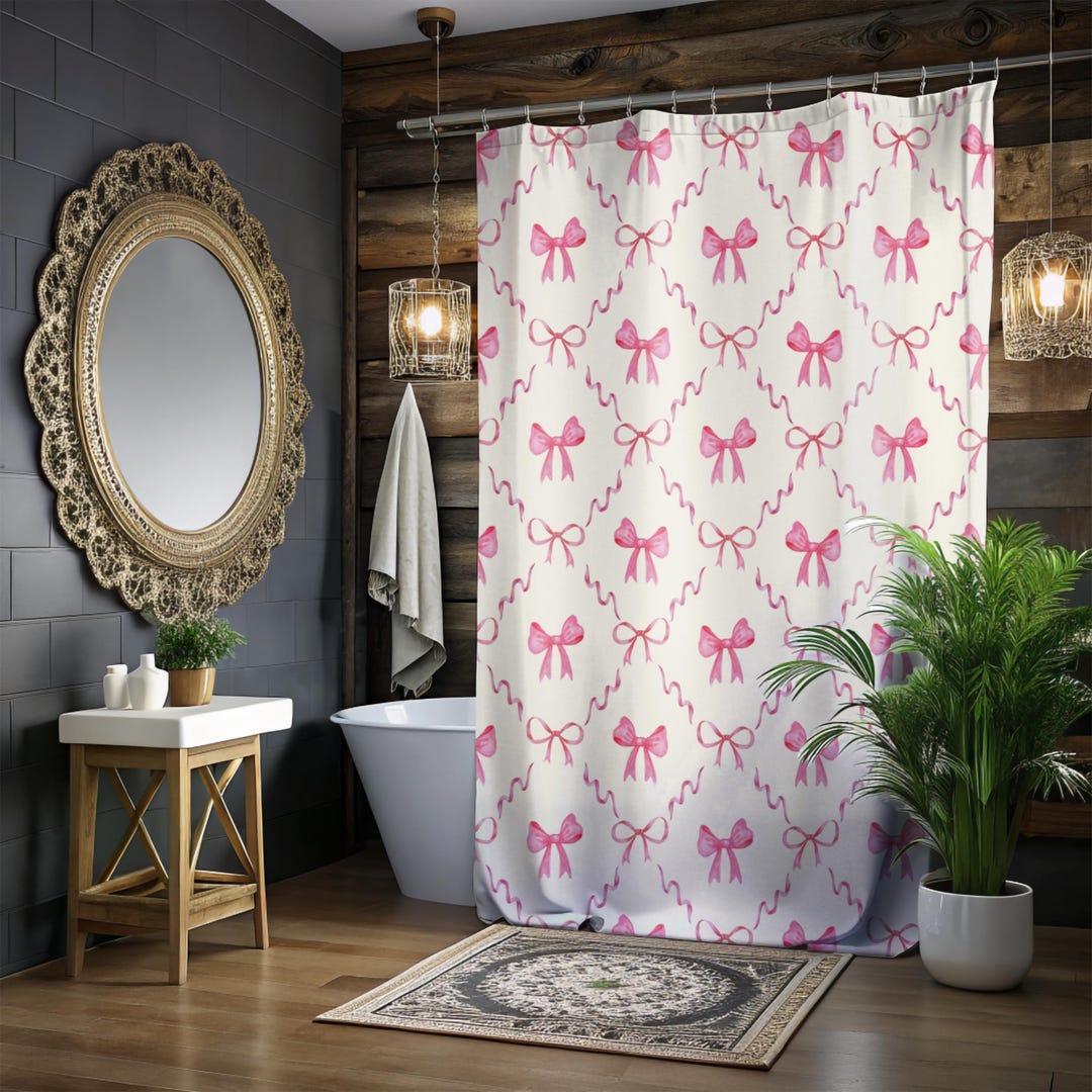 Coquette Pink Bow Shower Curtain, Granny Chic Grand-millennial Decor ...