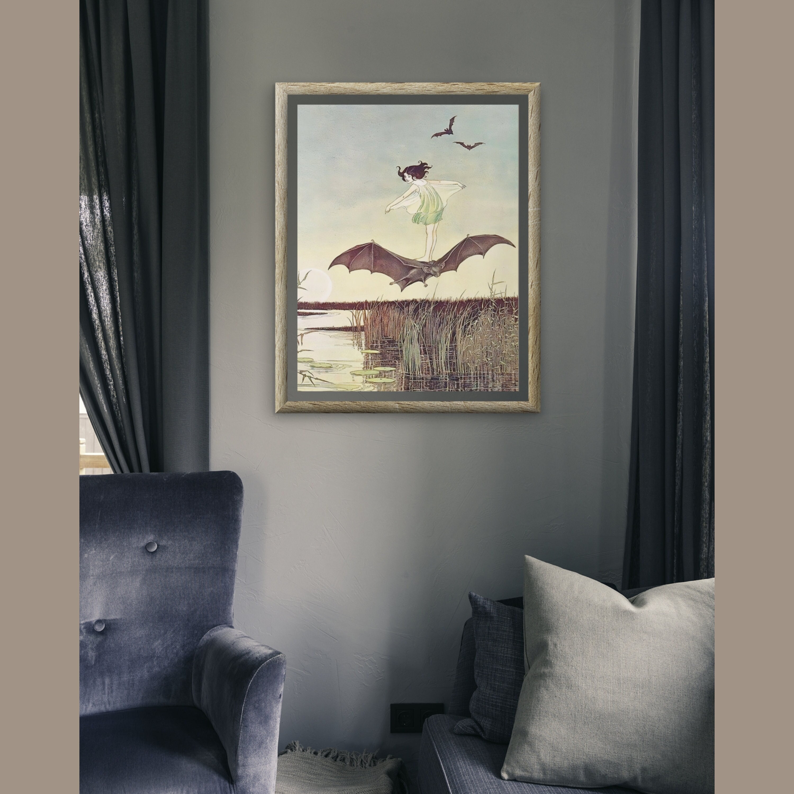 Fairy Bat Wall Art Print Dark Cottagecore Fairycore Decor Gothic Romantic Home Poster Fall Aesthetic Gift for Her Witchy Bedroom Living Room