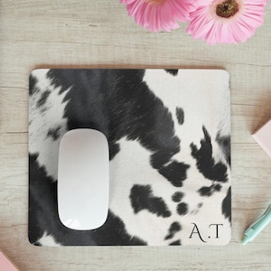 Custom Cow Print Mouse Pad Girly Cowgirl Dorm Desk Mat BF Gift Personalized Sorority Essentials Trendy Office Monogram Decor Western Study