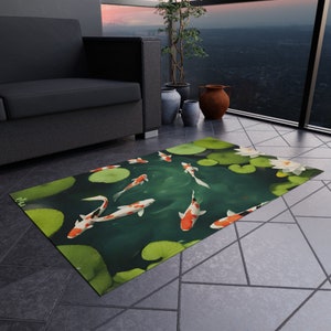 Koi Pond Outdoor Rug Watercolour Print Perfect for Patio Balcony Garden or Poolside Fathers Day Gift for Grandad Garden Decor Gifts image 8