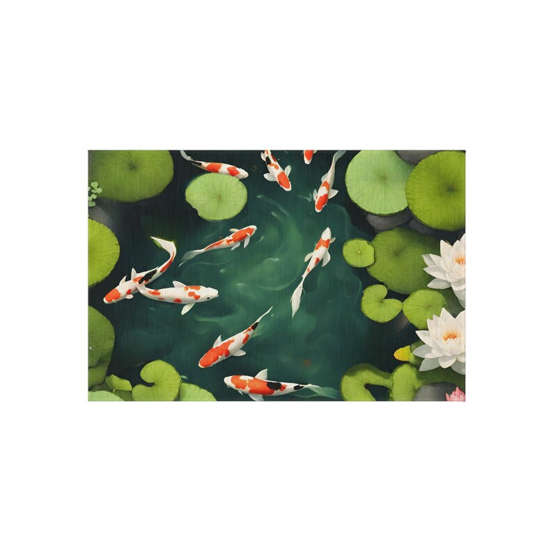 Koi Pond Outdoor Rug Watercolour Print Perfect for Patio Balcony Garden or Poolside Fathers Day Gift for Grandad Garden Decor Gifts image 9