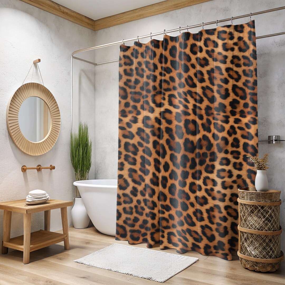Leopard Print Shower Curtain Cheetah Glam Bathroom Decor Safari Jungle ...