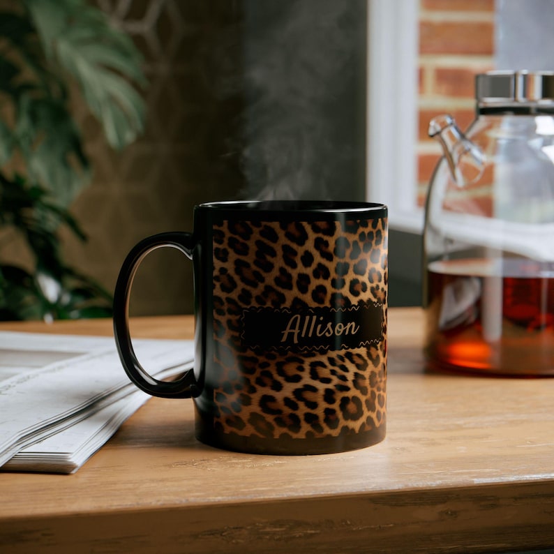 Custom Leopard Print Coffee Mug Trendy Animal Lover Gift Personalized Custom Cup Cat Mom Birthday Present Wild Big Cats Design image 3