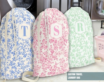 Toile Laundry Bag Personalized Laundry Bag Dorm College Gift Sorority Big Little Custom Name Chinoiserie Laundry Room Back to School Gift
