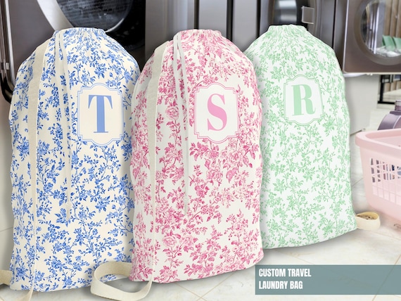 Toile Laundry Bag Personalized Laundry Bag Dorm College Gift Sorority Big Little Custom Name Chinoiserie Laundry Room Back to School Gift