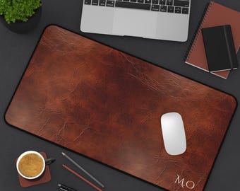 Personalized Monogram Desk Mat Faux Leather Custom Office Desk Pad Gift for Boss Dad Graduation Promotion New Job Colleague Elegant Present
