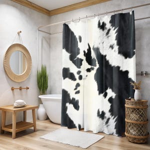 Cow Print Shower Curtain Cowgirl Western Bathroom Decor Funky Ranch Style Highland Cow Cowhide Bath Makeover Gift Southwestern Home Vibe