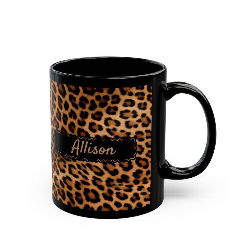 Custom Leopard Print Coffee Mug Trendy Animal Lover Gift Personalized Custom Cup Cat Mom Birthday Present Wild Big Cats Design 11oz