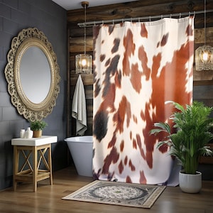 Cowgirl Cow Print Shower Curtain Brown Western Bathroom Decor Cowhide Ranch Style Funky Urban Boho Bath Gift Southwestern Makeover Idea