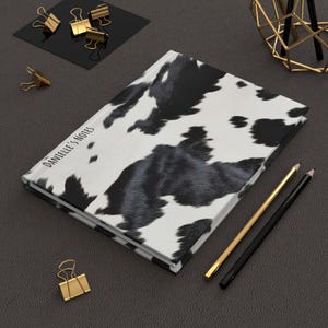 Cow Print Custom Name Journal Minimal Western Notebook Personalized Diary Cowgirl Gift Matte Hardcover Back to School Stationery Under 15