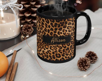 Custom Leopard Print Coffee Mug Trendy Animal Lover Gift Personalized Custom Cup Cat Mom Birthday Present Wild  Big Cats Design