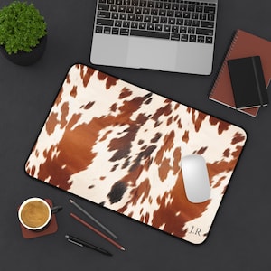 Custom Cow Print Desk Mat Dorm Desk Pad Brown Cowhide Print Back to School Teacher Student Gift Campus Study Accessory Trendy Western Decor
