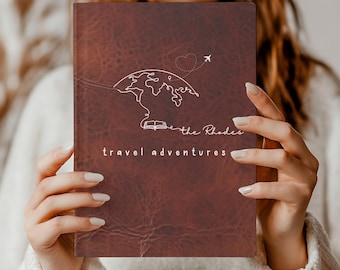 Personalized Travel Adventure Journal Custom Name Faux Leather Notebook Gift