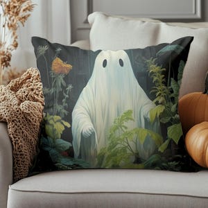 Garden Ghost Pillowcase Spooky Season Fall Decorations Halloween Cushion Throw for Dorm Sofa Pumpkin Patch Botanic Aesthetic Halloween Gift