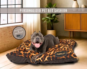 Personalized Leopard Print Dog Bed Faux Hide Luxury Pet Bed Warm Animal Print Decor Stylish Dog Gift for Small Medium Large Dogs