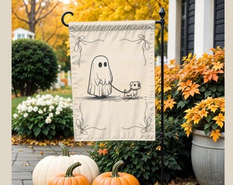 Dog Ghost Garden Flag Halloween Porch Decor Cute Pet Lover Outdoor Banner Funny Yard Decoration Spooky Dog Gift for Dog Lovers