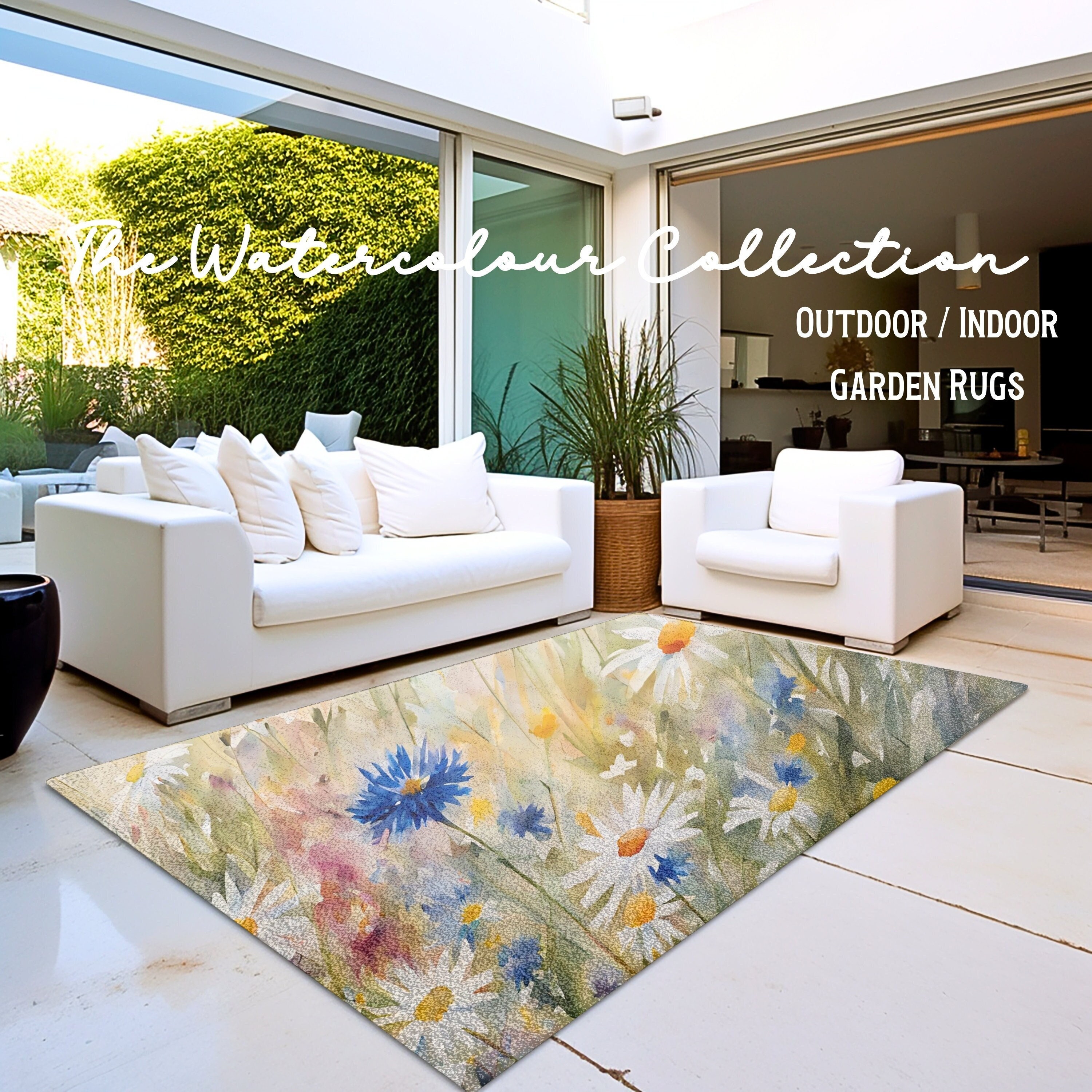 Boho Wildflower Outdoor Rug  UV Resistant Garden Decor Poolside Mat and Patio Perfect Gift for Garden Lovers Outdoor and Indoor Carpet