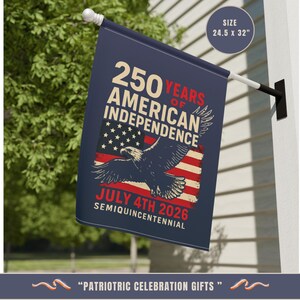 Patriotic garden flag celebrating American independence shown as gift idea for outdoor decor