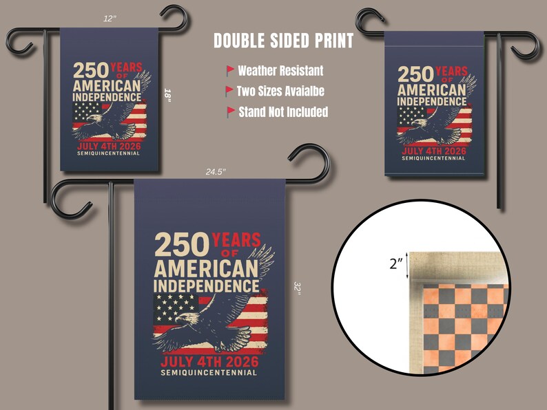 Double sided patriotic garden flag with weather resistant fabric and detailed print close up