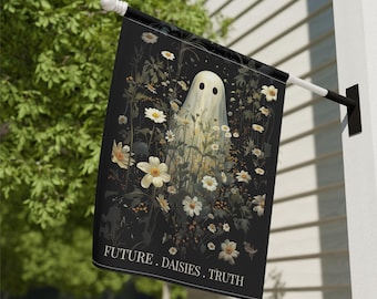 Subtle FDT Political Garden Flag Cute Ghost Yard Banner Anti Maga Cottagecore Porch Decor Gift for Feminist Anti Trump Activist Liberal Sign