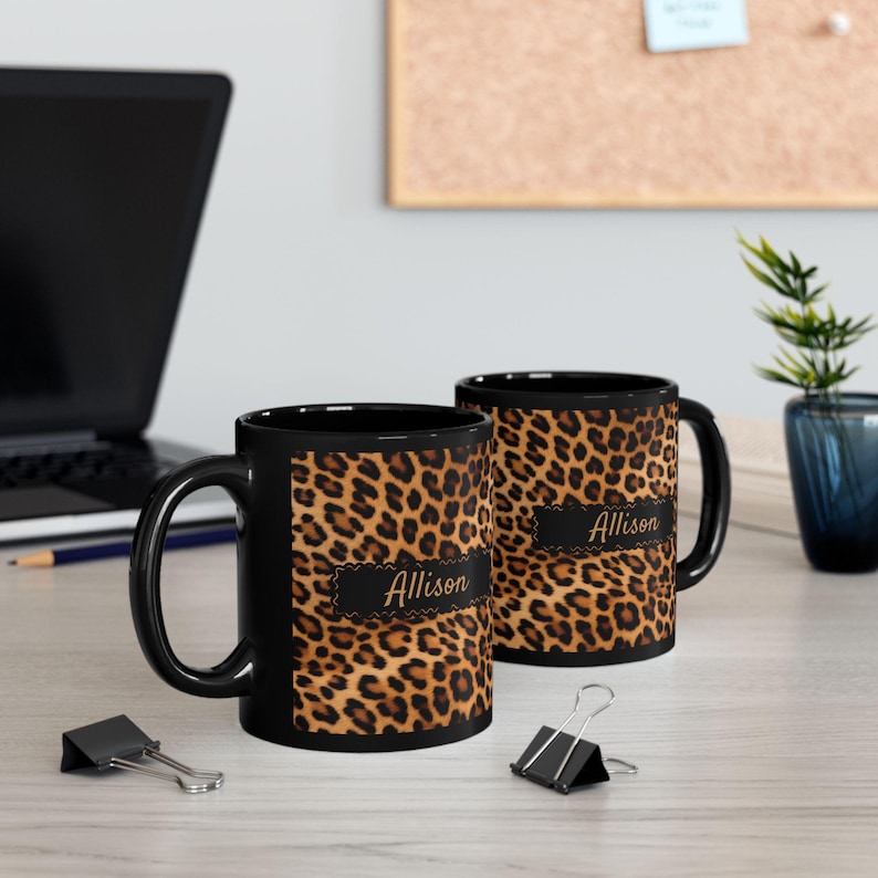 Custom Leopard Print Coffee Mug Trendy Animal Lover Gift Personalized Custom Cup Cat Mom Birthday Present Wild Big Cats Design image 2