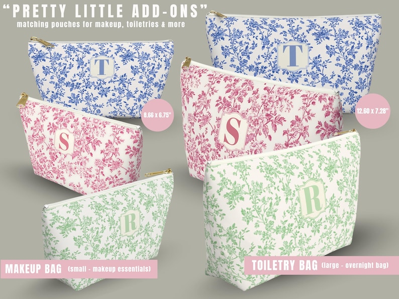 Complete the set with Matching Makeup and Toiletry Bag - College Gift Personalized Laundry Bag Dorm Decor Toile De Jouy Sorority Big Little Custom Name Chinoiserie Laundry Room Back to School Gift available in Blue, Pink and Sage Green Toile de Jouy Fabric