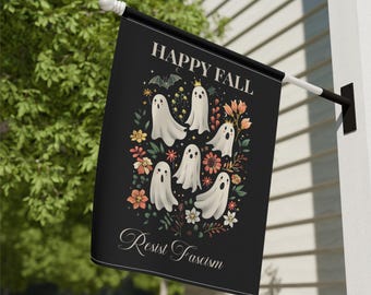 Resist the Fascism Garden Flag Polite Anti Trump Funny Porch Decor Spooky Ghost Yard Banner Anti Trump Activist Gift for Liberal Halloween