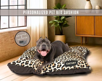 Personalized Cheetah Print Dog Bed Faux Leopard Pet Custom Name Cushion Animal Print Gift for Small Medium Large Dogs
